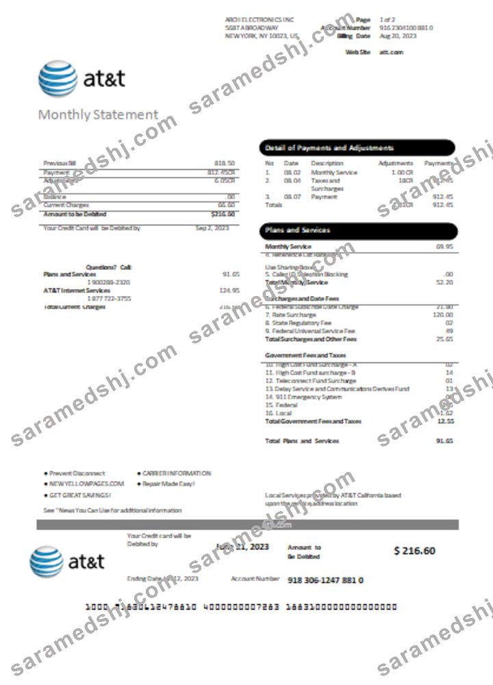Texas AT&T telecommunications utility business bill,  page 1, SCR